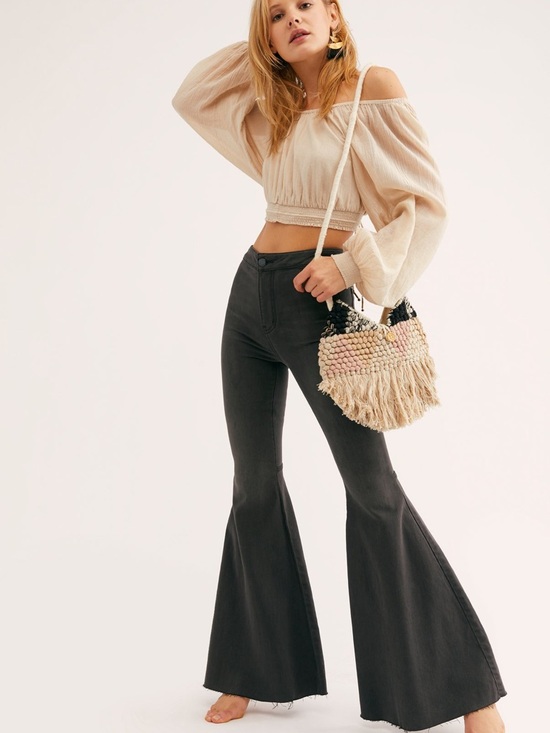 Free People Denim - Free People Just Float On Flare Bell Bottom Jean Pant Smoke Stack